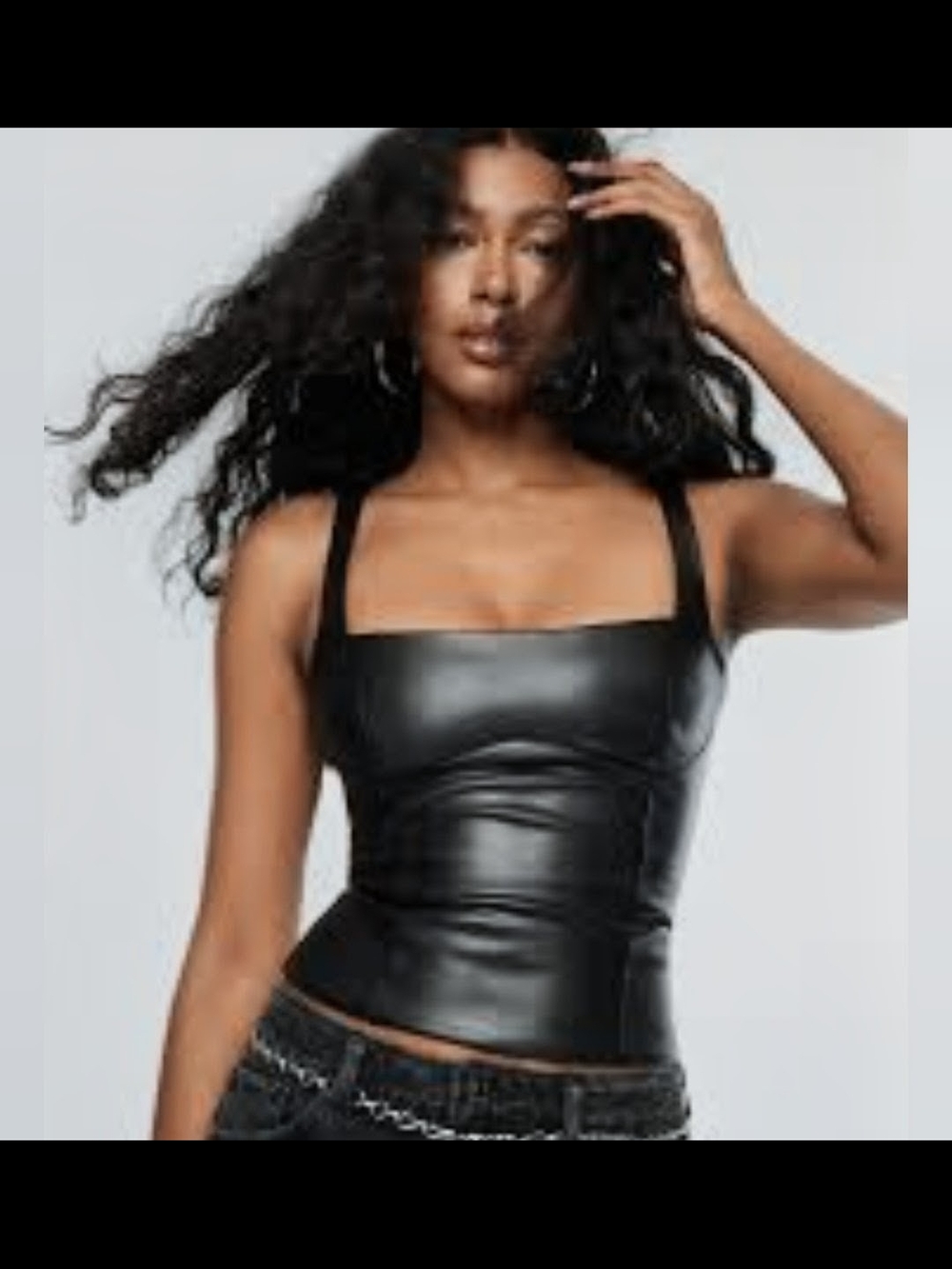 Black Faux Leather Square-Neck Tank Top